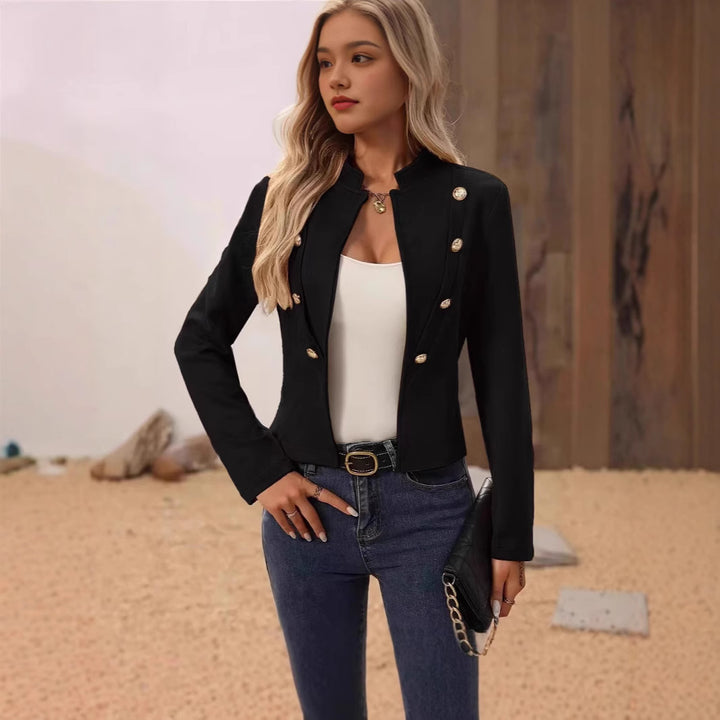 Damen elegante taillierte Blazerjacke mit goldenen Knöpfen Drune