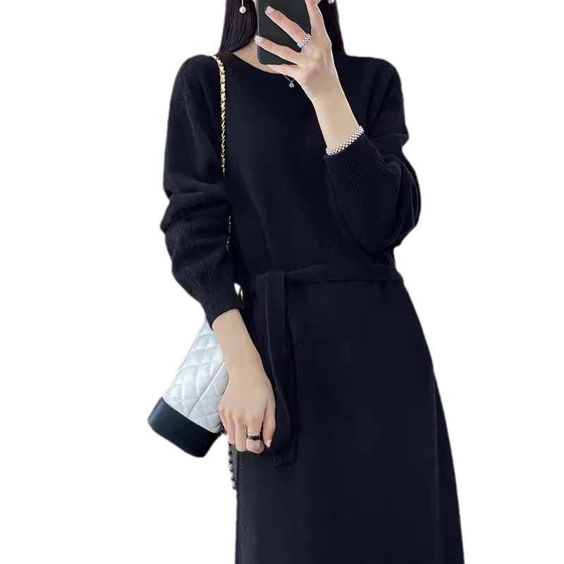 Damen Strickkleid mit Binde-Detail und weichem Material Drune