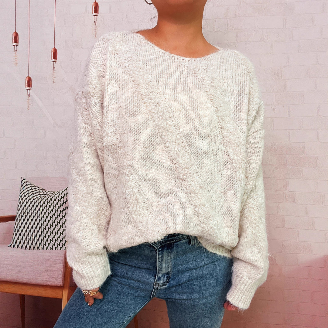 Damen gemütlicher Pullover mit diagonalem Strukturdesign Drune