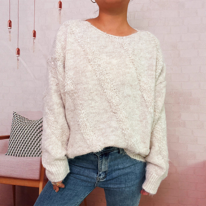 Damen gemütlicher Pullover mit diagonalem Strukturdesign Drune