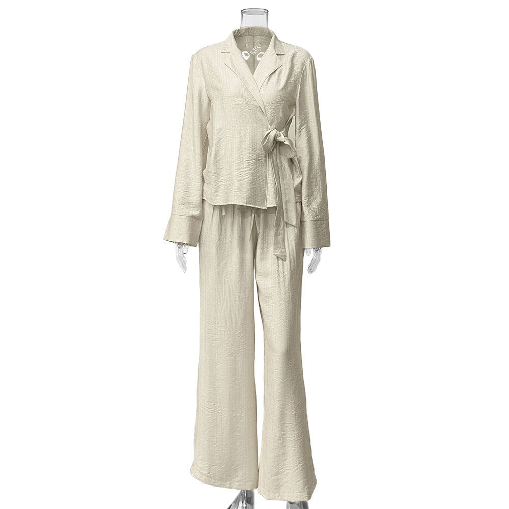 Damen Elegantes Lounge-Set aus leichtem Stoff mit Bindegürtel Drune