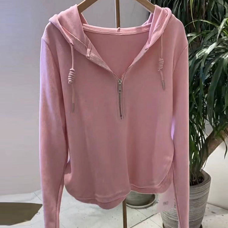 Damen lässiger Kapuzenpullover mit halbhohem Reißverschluss und modernem Schnitt Drune