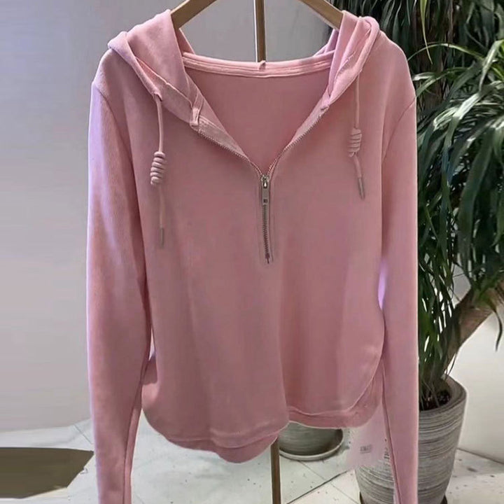 Damen lässiger Kapuzenpullover mit halbhohem Reißverschluss und modernem Schnitt Drune