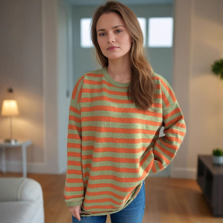 Damen lässiger Oversize-Pullover mit breiten Streifen Drune