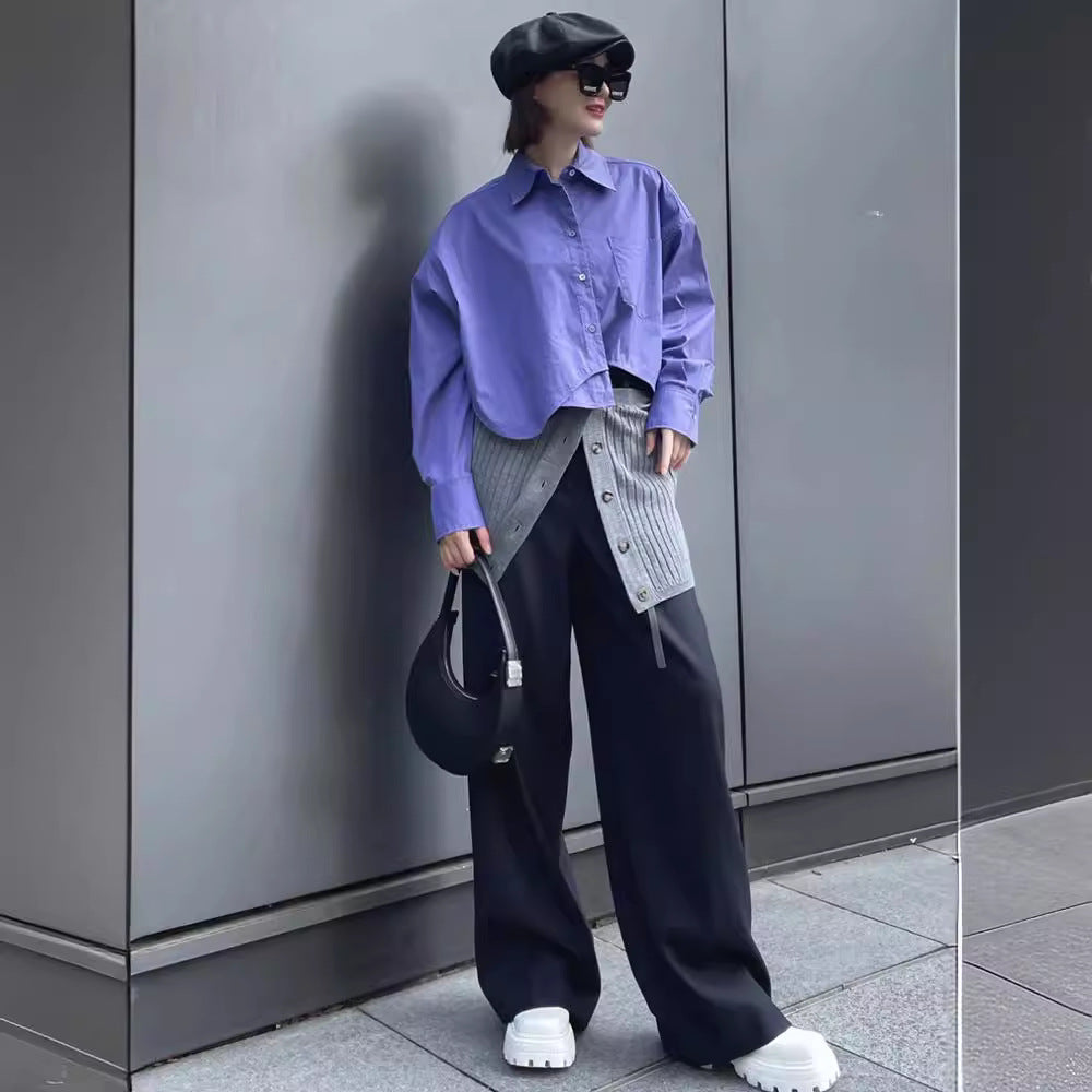 Damen Modische cropped Bluse mit oversized Schnitt Drune