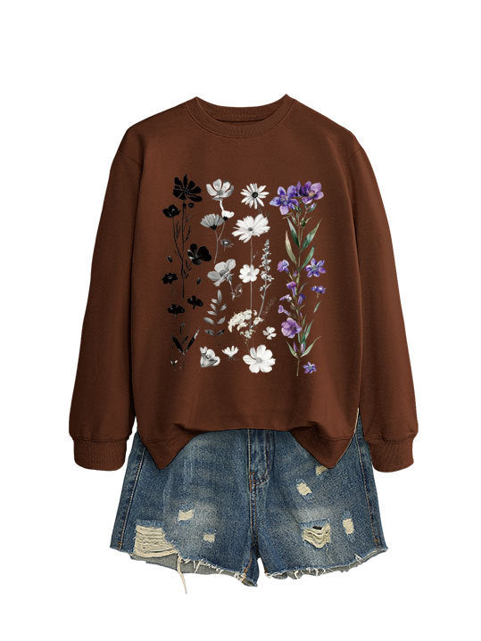 Damen Sweatshirt mit floralem Grafikdesign und weichem Innenfutter Drune