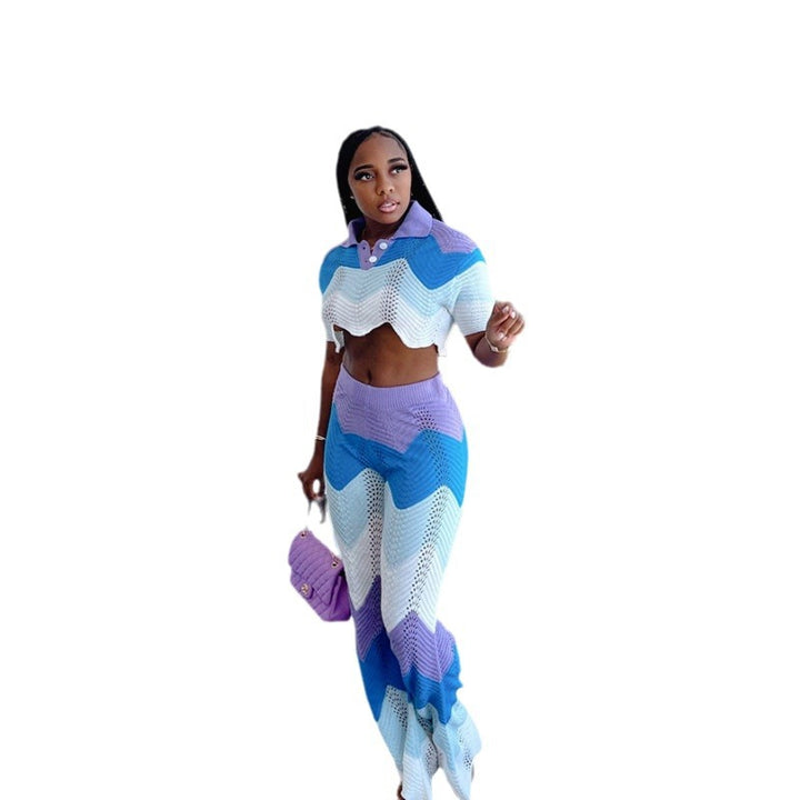Damen Set aus gehäkeltem Crop-Top und weitem Palazzo-Hosen Drune