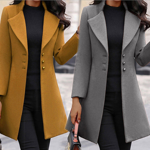 Damen Eleganter Wollmantel mit doppelter Knopfleiste und minimalistischen Design Drune