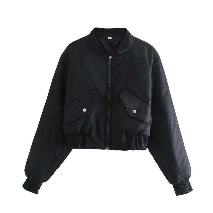 Damen modische cropped Bomberjacke mit praktischen Taschen und elastischen Bündchen Drune
