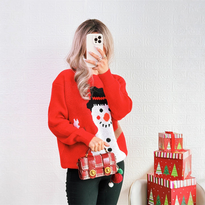 Damen Weihnachts-Pullover mit festlichem Schneemann-Motiv Drune