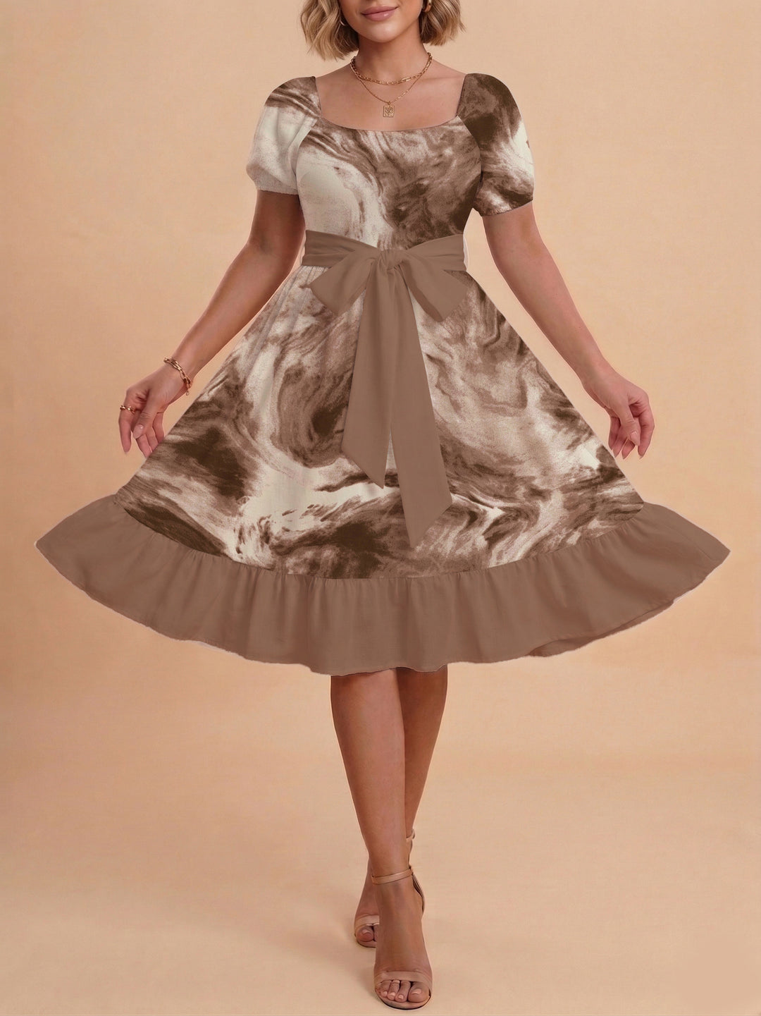 Damen schickes Glitzerkleid mit tailliertem Schnitt und Rüschensaum Drune