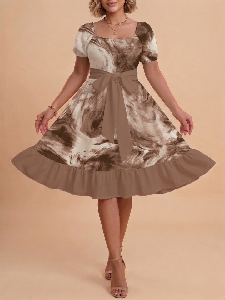Damen schickes Glitzerkleid mit tailliertem Schnitt und Rüschensaum Drune