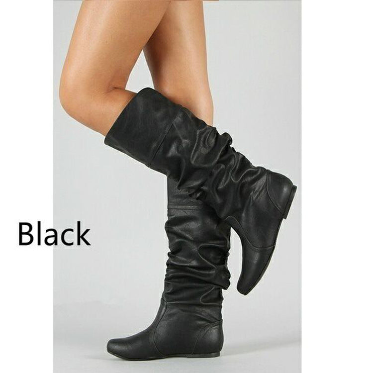 Damen nan lässige Slouch-Stiefel mit weichem Schaft, gerafftem Design und flacher Komfortsohle Drune