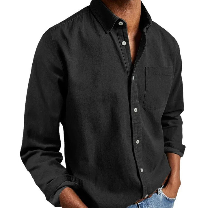 Herren nan casual Baumwollhemd mit Kentkragen Brusttasche und regular fit Drune