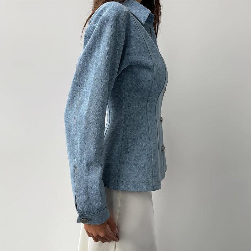 Damen taillierte Jeansbluse mit Knopfdetails Drune