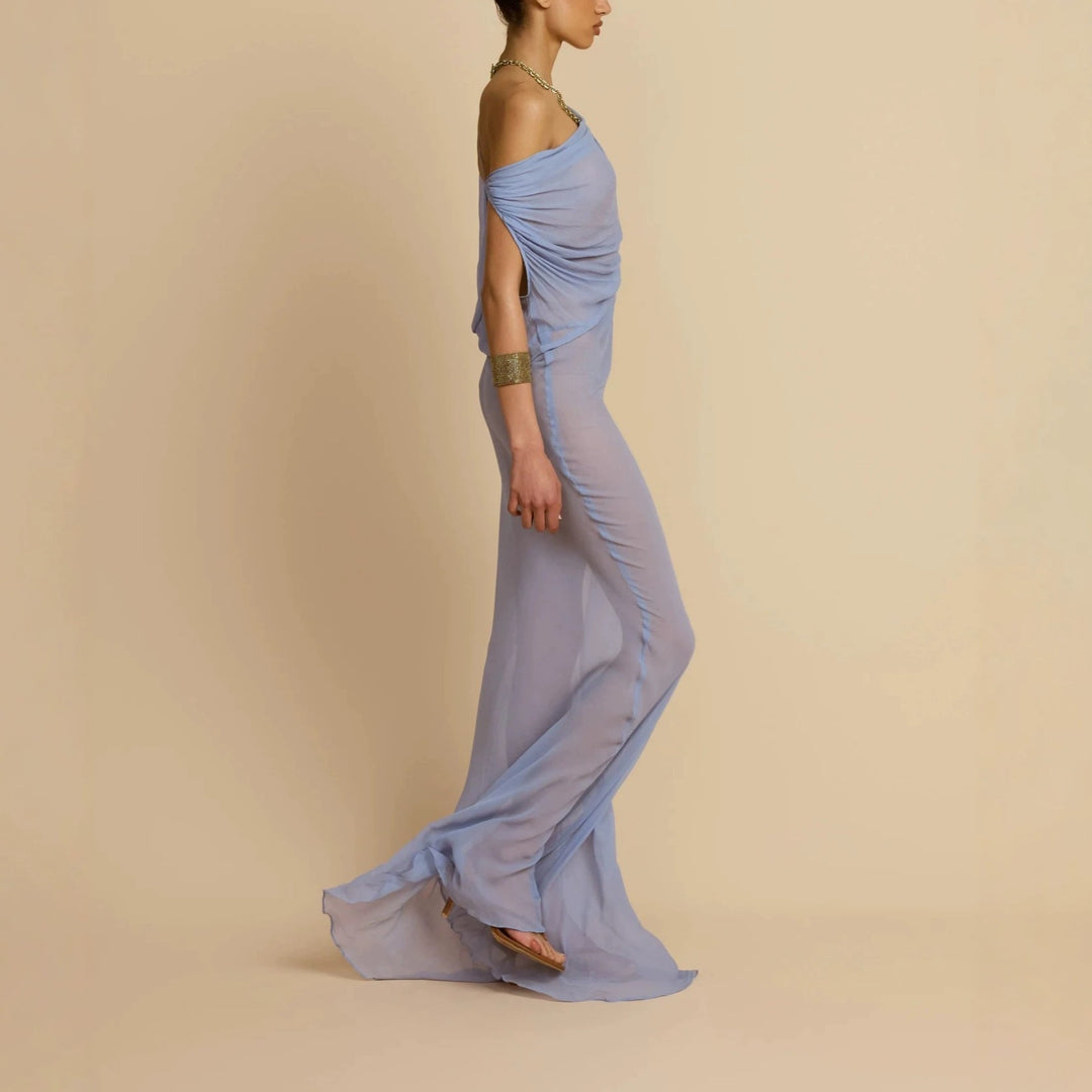 Damen Fließendes Maxikleid mit drapiertem Ausschnitt Drune