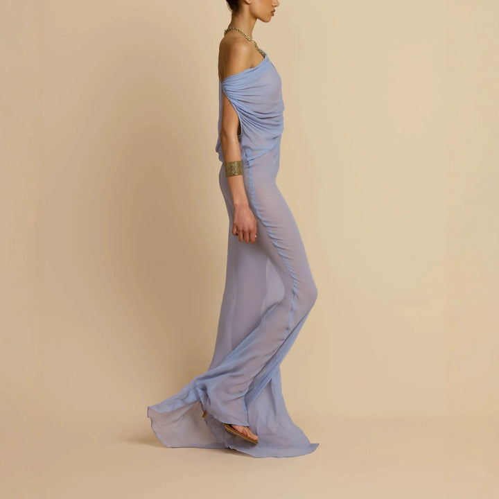 Damen Fließendes Maxikleid mit drapiertem Ausschnitt Drune