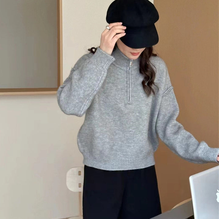 Damen lässiger Pullover mit kurzem Reißverschluss und entspannter Passform Drune
