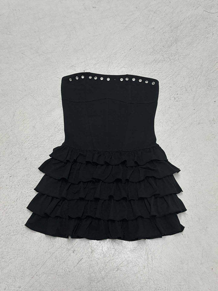 Damen Rüschensommerkleid mit dekorativen Druckknöpfen Drune