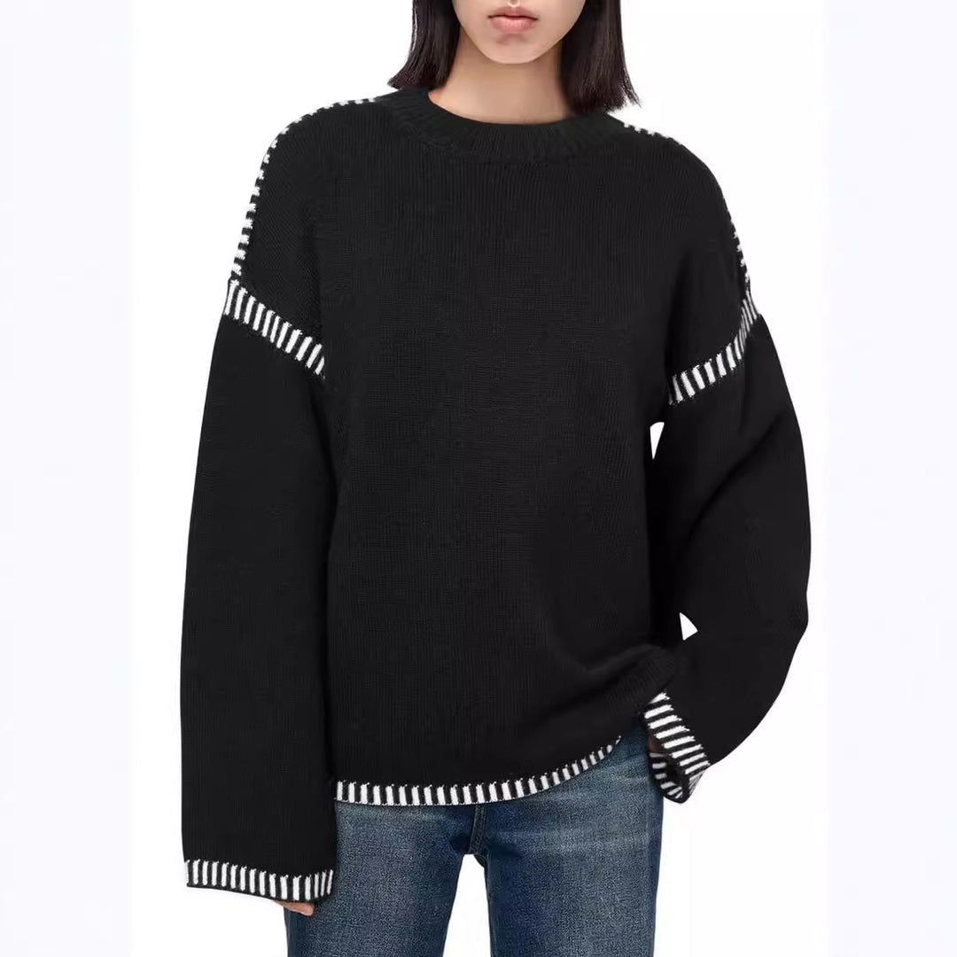 Damen lässiger Pullover mit Streifenakzenten Drune