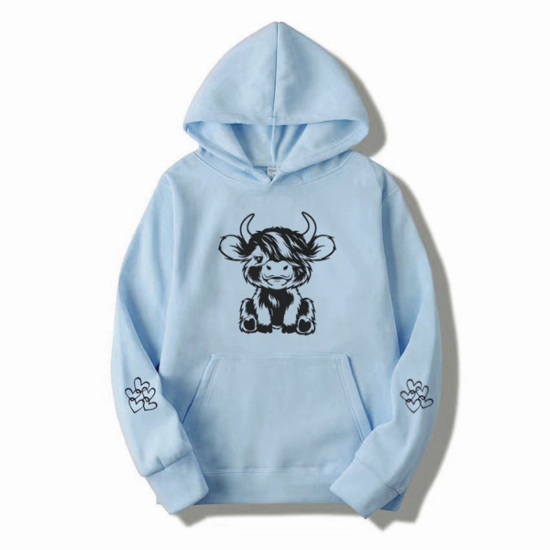 Damen Kapuzensweater mit entzückendem Kuhmotiv und praktischen Kängurutaschen Drune