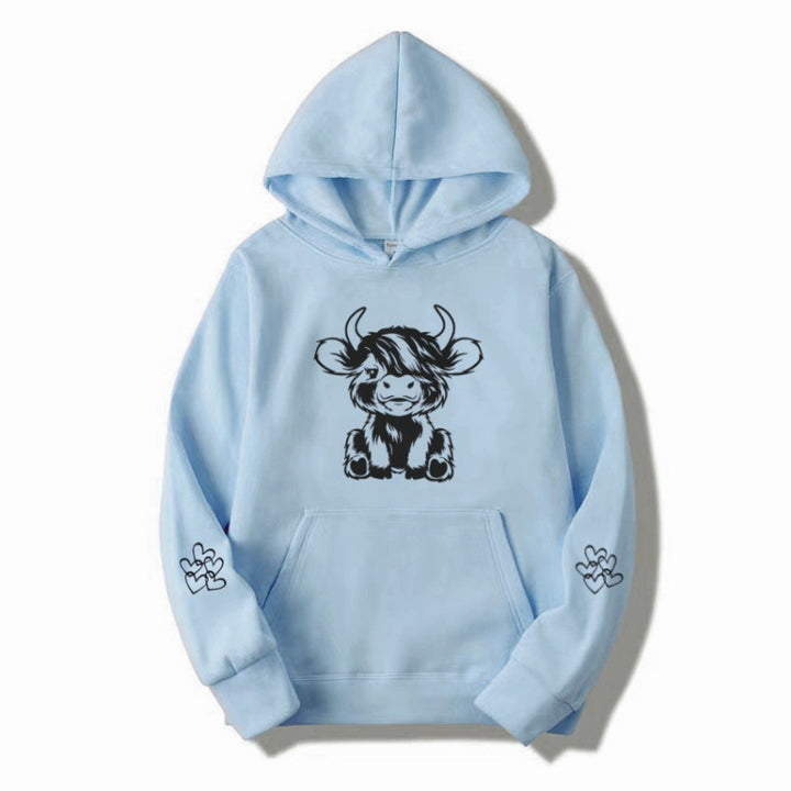 Damen Kapuzensweater mit entzückendem Kuhmotiv und praktischen Kängurutaschen Drune