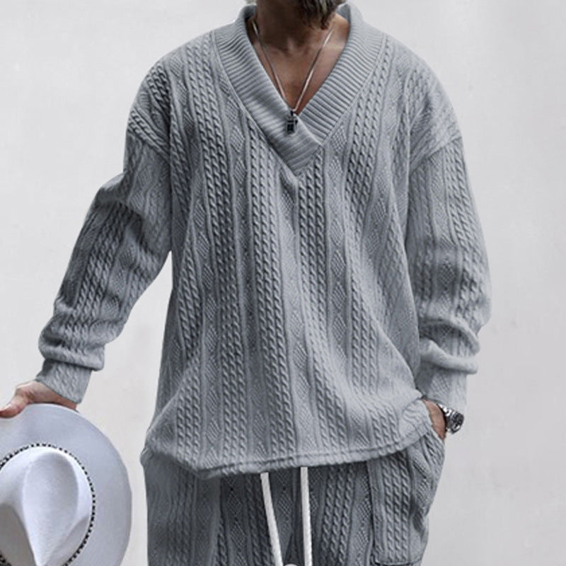 Herren lässiger Strickpullover mit V-Ausschnitt und strukturiertem Design Drune