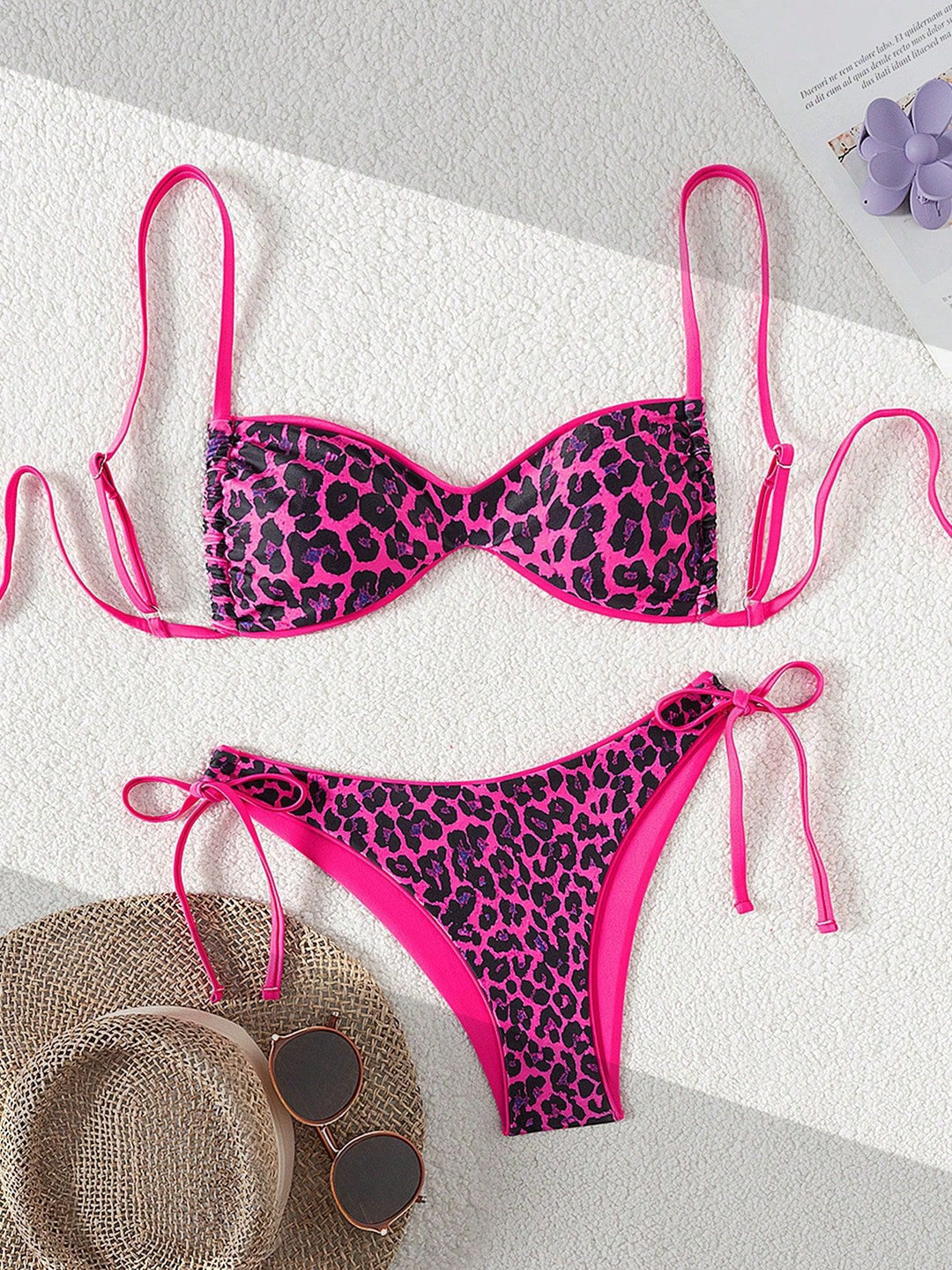 Damen Push-Up Bikini mit elegantem Animal-Print und verstellbaren Trägern Drune