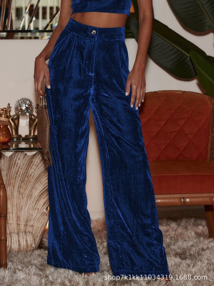Damen elegante weite Samt-Hosen mit hohen Schlitzen Drune