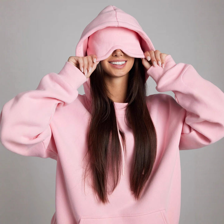 Damen nan Kapuzensweatshirt mit integrierter Schlafblende und weichem Fleece-Innenfutter Drune