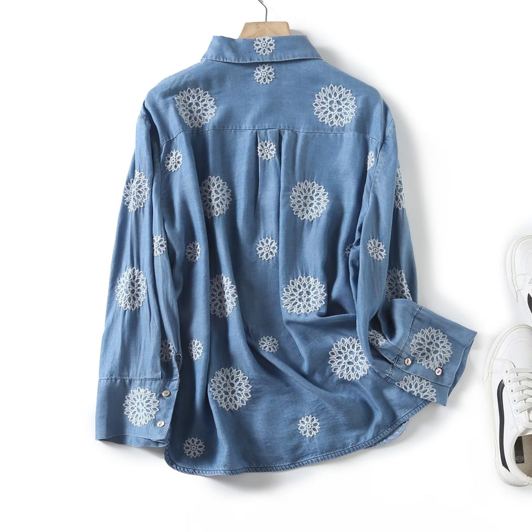 Damen Bluse mit floralem Stickdesign Drune