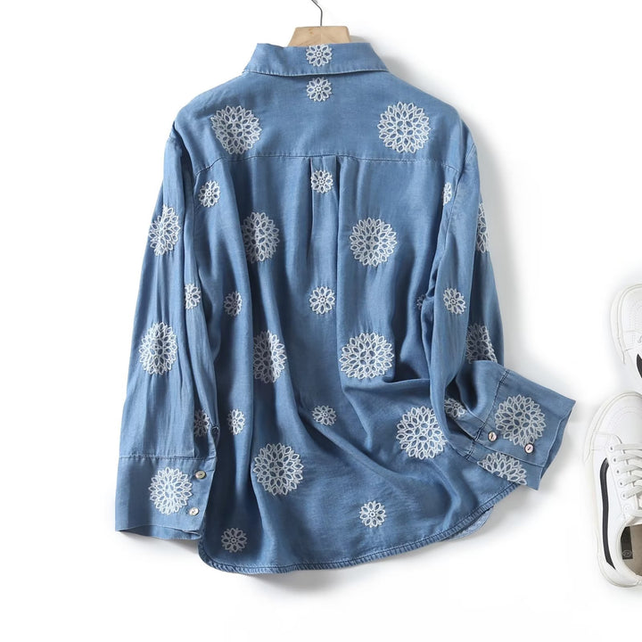 Damen Bluse mit floralem Stickdesign Drune