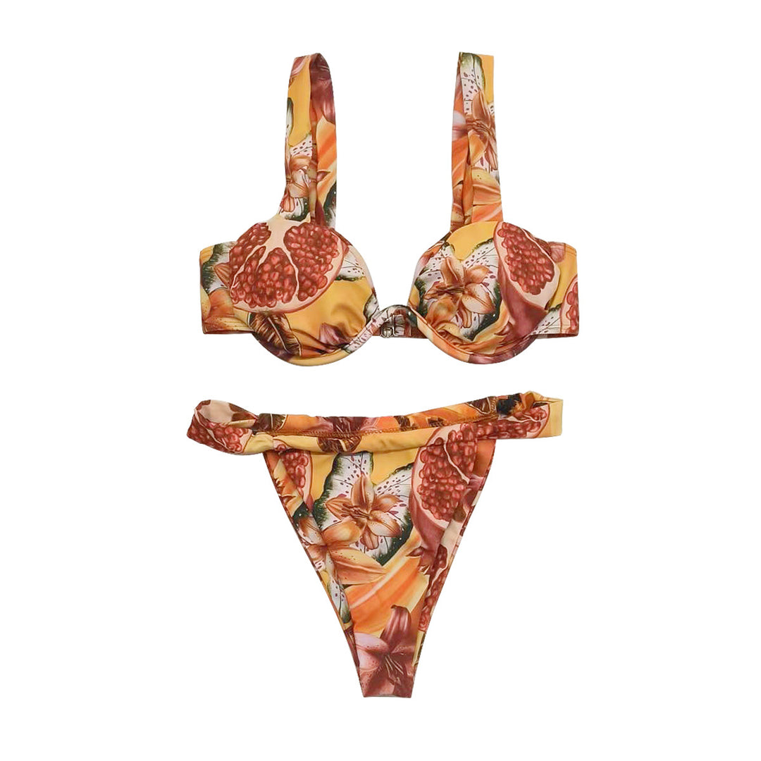 Damen Push-Up Bikini mit modischen Trägern und floralem Muster Drune