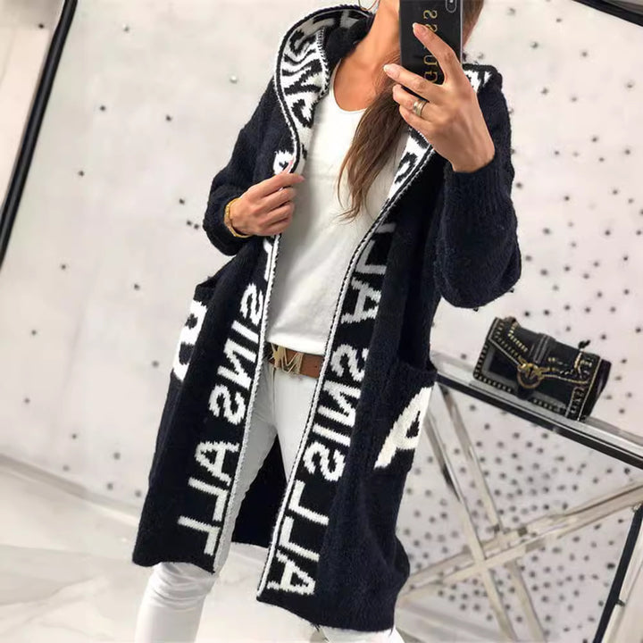 Damen Langarm-Strickcardigan mit Kapuze und praktischen Taschen Drune