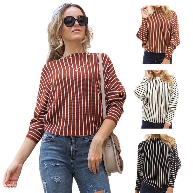 Damen Übergrößen Strickpullover mit modernem Streifenmuster und lässigem Schnitt Drune