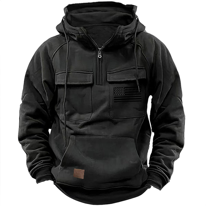 Herren nan urbaner Kapuzenpullover mit taktischen Brusttaschen und halbem Reißverschluss Drune