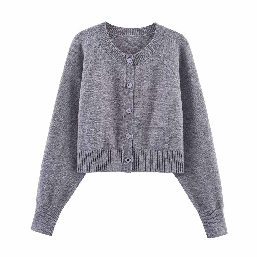 Damen cropped Strickjacke mit Knopfdetails und elastischem Bund Drune