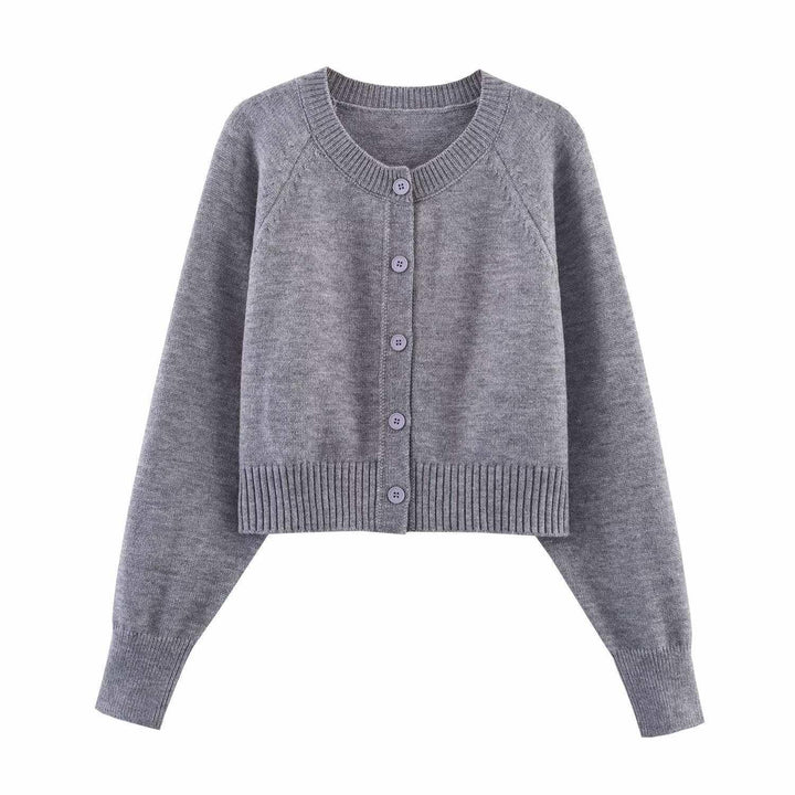 Damen cropped Strickjacke mit Knopfdetails und elastischem Bund Drune