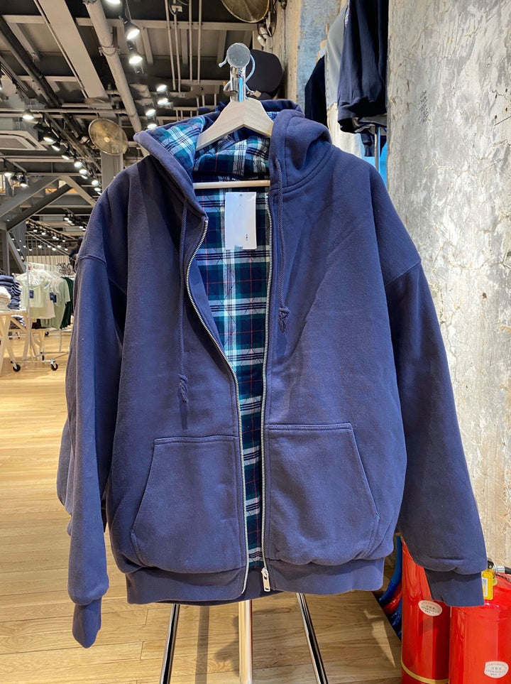 Damen lässige Kapuzenjacke mit kariertem Innenfutter Drune