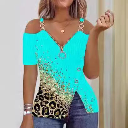 Damen Off-Shoulder Oberteil mit maritimem Motiv und dekorativen Knöpfen Drune