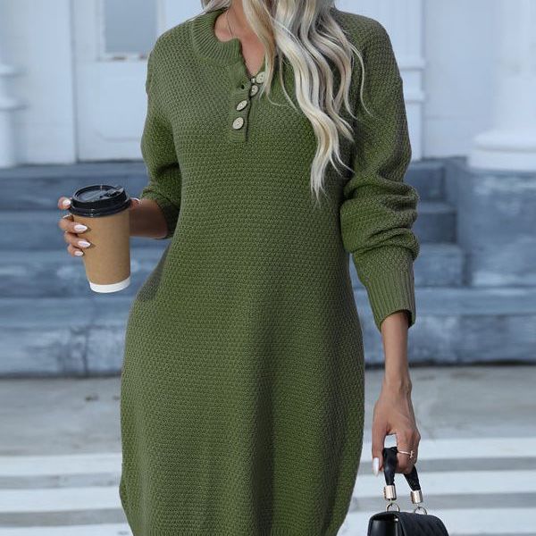 Damen Strickkleid mit Knopfleiste und lässigem Schnitt Drune