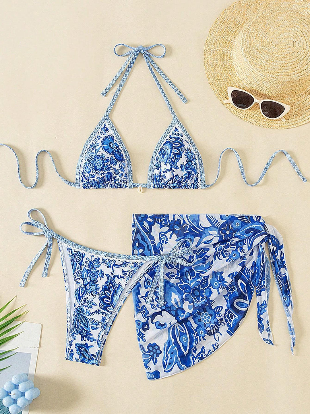 Damen Triangel-Bikini-Set mit elegantem Wickelrock Drune