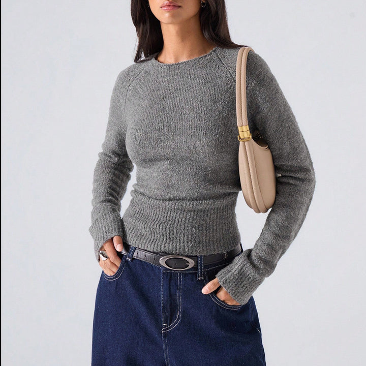 Damen Strickpullover mit geripptem Saum und bequemem Schnitt Drune