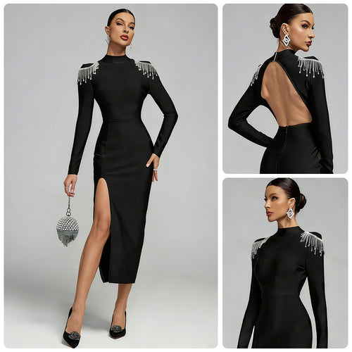 Damen Elegantes Abendkleid mit funkelnden Schulterdetails und figurbetontem Schnitt Drune