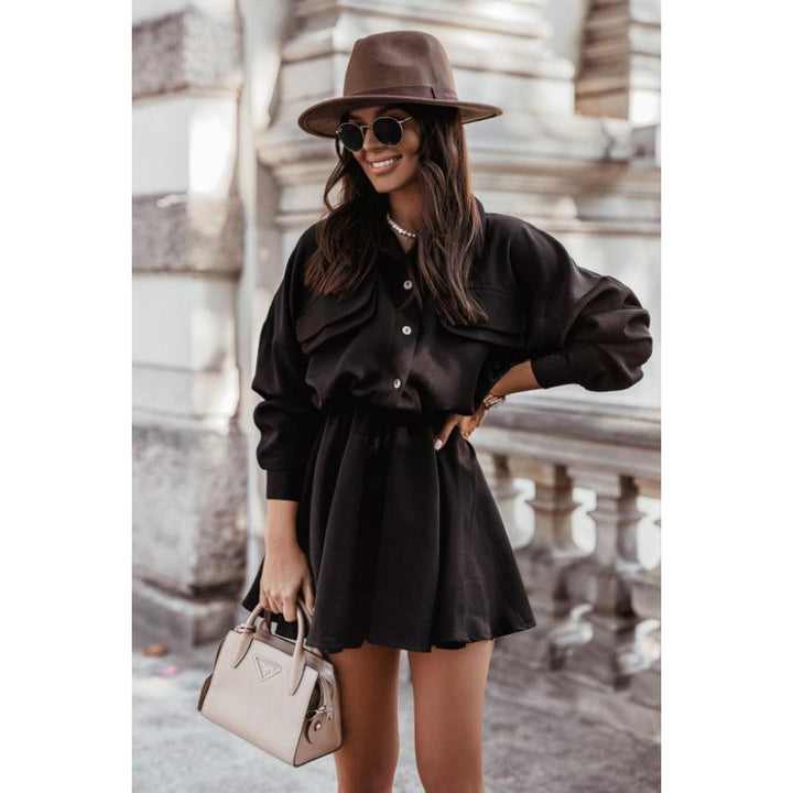 Damen Hemdblusenkleid mit elegantem Bindegürtel und praktischen Taschen Drune