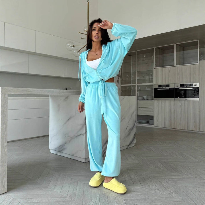 Damen sportliches Freizeit-Set aus weichem Fleece mit hohem Bund und weitem Schnitt Drune