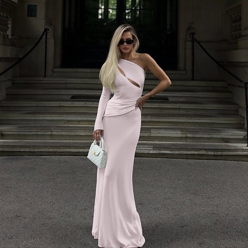 Damen elegantes und figurbetontes Abendkleid mit asymmetrischem Schnitt Drune