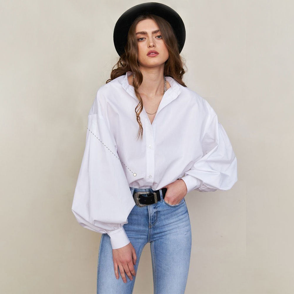 Damen Oversized Bluse mit ballonförmigen Ärmeln und komfortabler Passform Drune