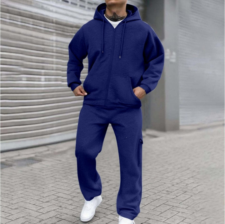 Herren nan athletischer Zip-Sweatset mit Cargo-Jogginghose, ergonomischen Nähten und gerippten Bündchen Drune