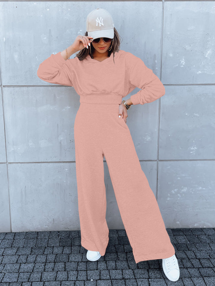 Damen lässiger Jumpsuit mit weitem Bein und praktischer Kapuze Drune